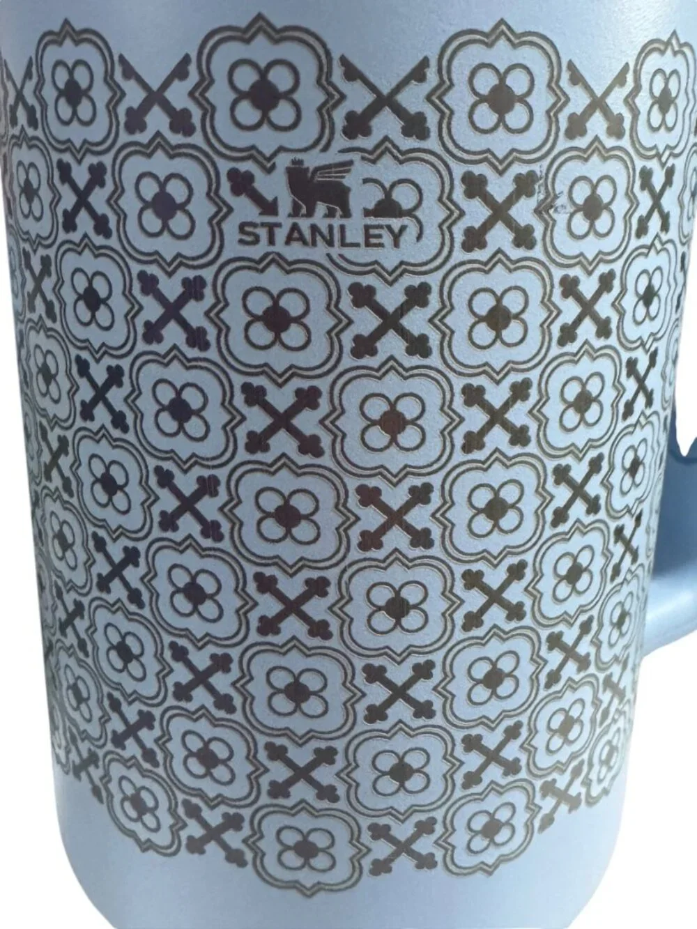 Stanley Engraved Tumbler with Handle, Light Blue Floral Pattern